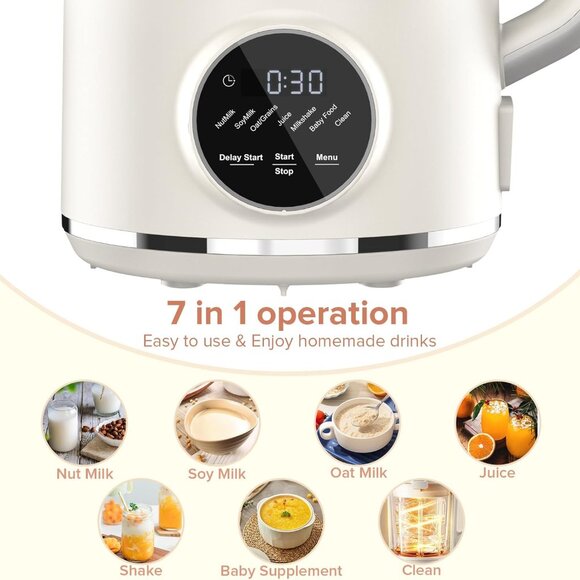 N7 Nut Milk Maker, 50oz 1.5L Automatic Oat Almond Soy Hemp Machine CZlife O-Box - Picture 2 of 14